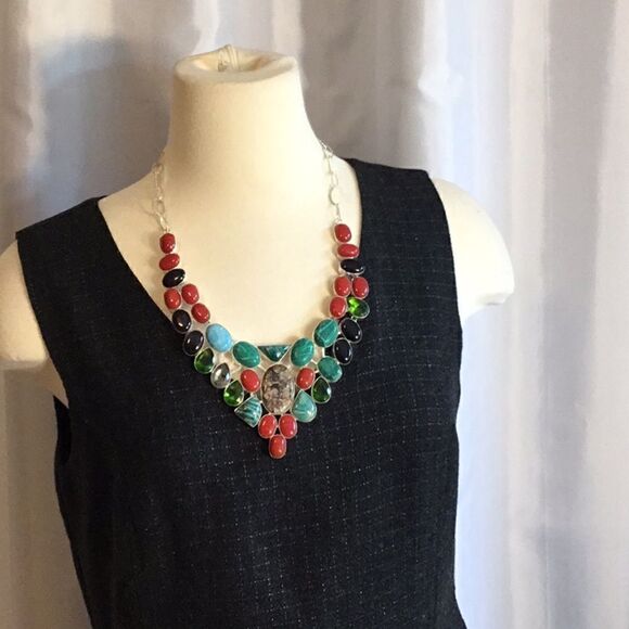 TURTILLA AGATE WITH MALACHITE GEMS NECKLACE SILVER - Picture 10 of 16